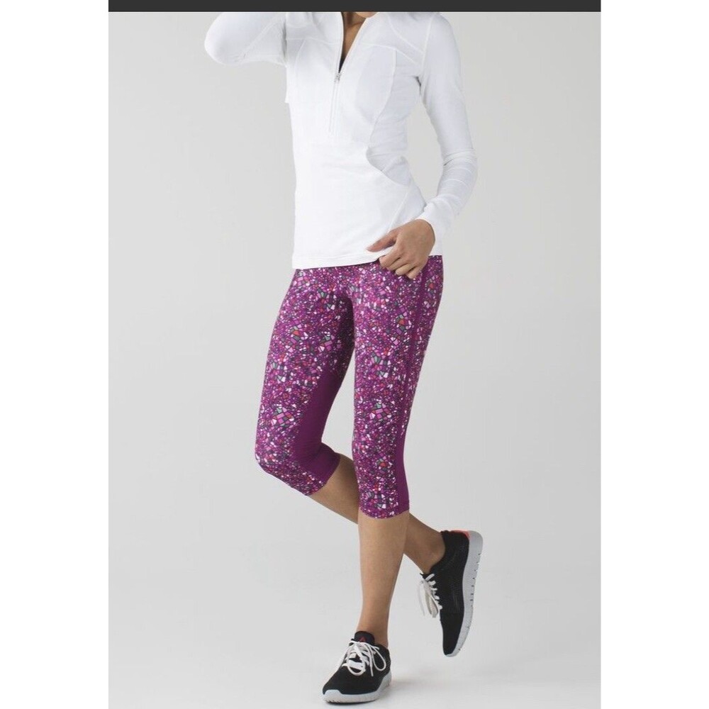 Lululemon Real Quick Crop Paradise Camo Multi Regal Plum, Size 4
